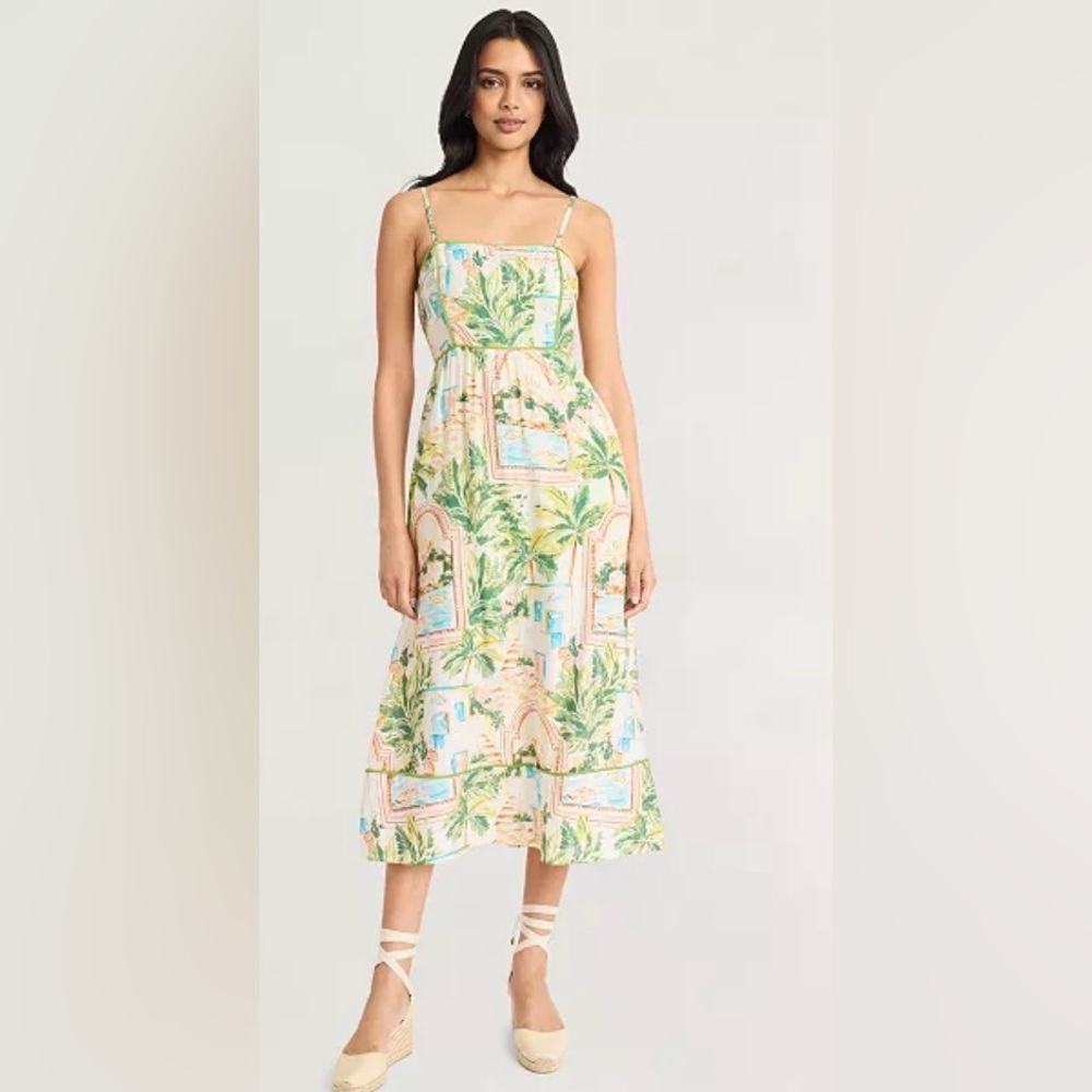 The Good Journey
Women's Piping-Trim Postcard-Print Midi Dress